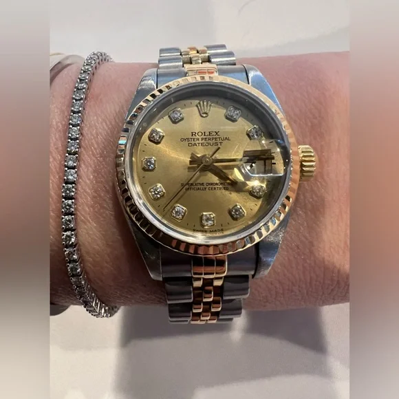 Vintage Rolex Oyster Perpetual Datejust 26mm Yellow Gold Steel Diamond - Picture 3 of 12